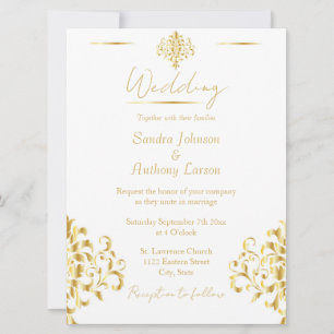 Faire invitation de mariage en damas or et blanc