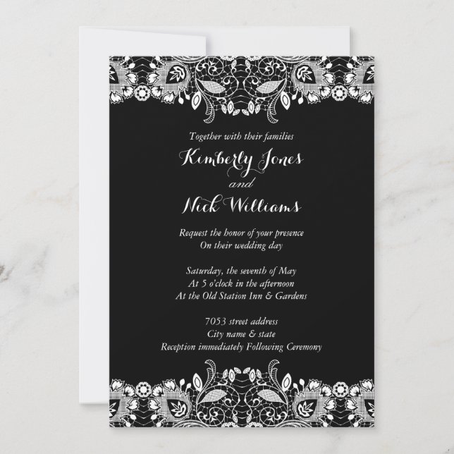 Faire invitation de mariage en dentelle blanche no (Devant)