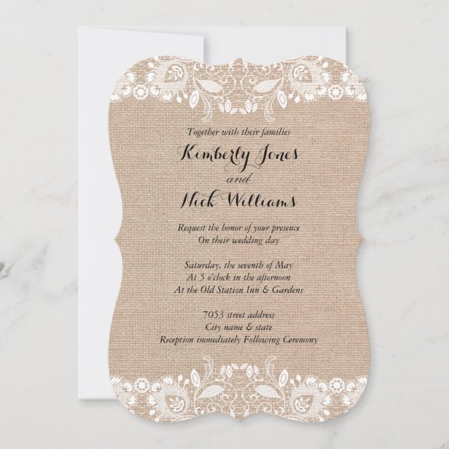 Faire invitation de mariage en dentelle blanche su (Devant)