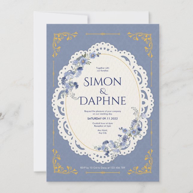 Faire invitation de mariage en dentelle florale bl (Devant)
