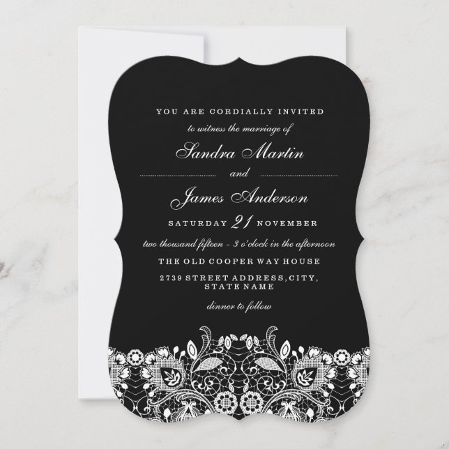 Faire invitation de mariage en dentelle noire et b (Devant)