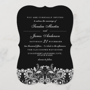 Faire invitation de mariage en dentelle noire et b