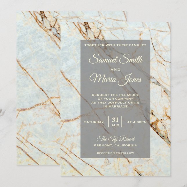 Faire invitation de mariage en marbre ivoire (Devant / Derrière)