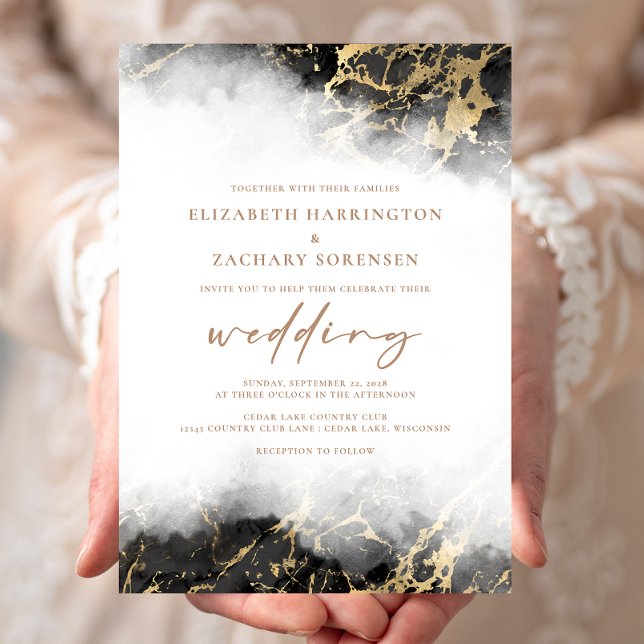 Faire invitation de mariage en marbre noir et or (Créateur téléchargé)
