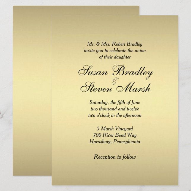 Faire invitation de mariage en or (Devant / Derrière)