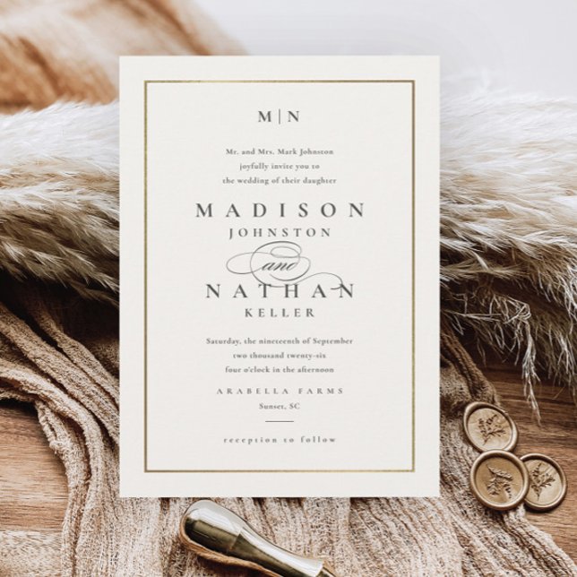 Faire invitation de mariage en or à monogramme (Créateur téléchargé)