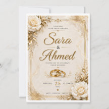 Faire invitation de mariage en or | Fleur classiqu