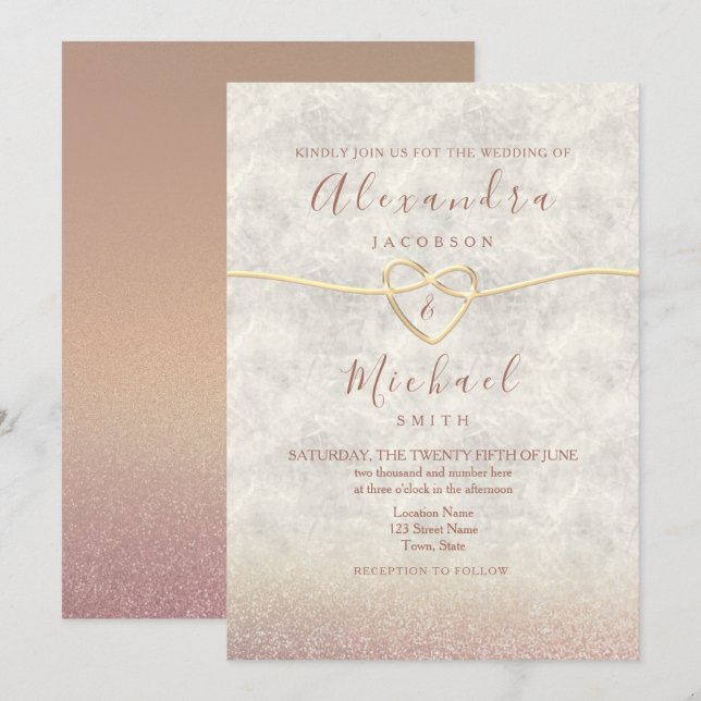 Faire invitation de mariage en or rose (Devant / Derrière)