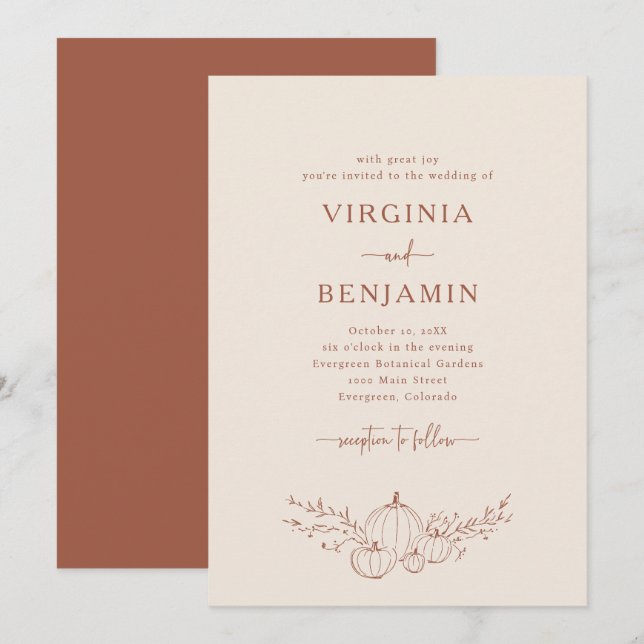 Faire invitation de mariage en terracotta (Devant / Derrière)