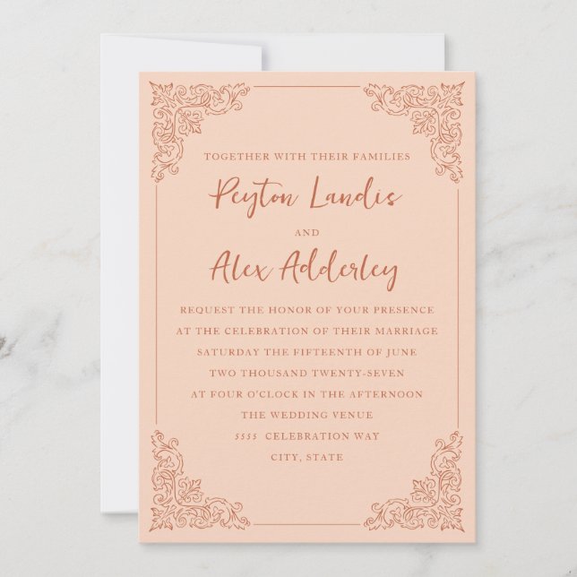 Faire invitation de mariage en terre cuite pêche (Devant)