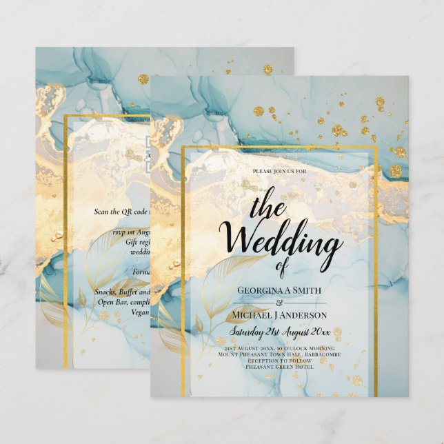 Faire invitation de mariage en verre de mer doré t (Devant / Derrière)