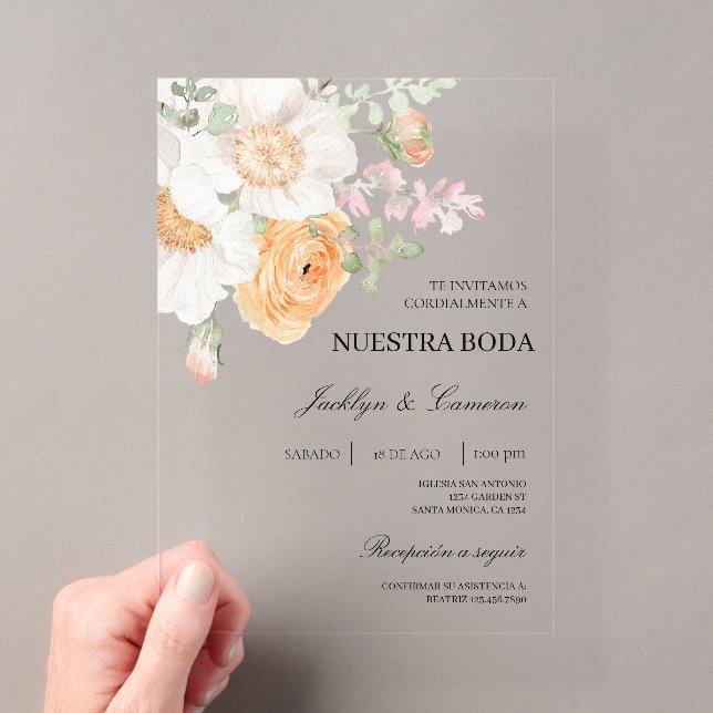 Faire invitation de mariage espagnol à fleurs blan (In situ (ordinateur de poche))