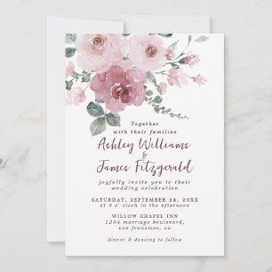 Faire invitation de mariage floral aquarelle rose 