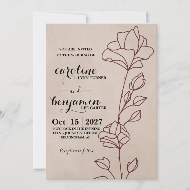 Faire invitation de mariage floral bordeaux élégan (Devant)