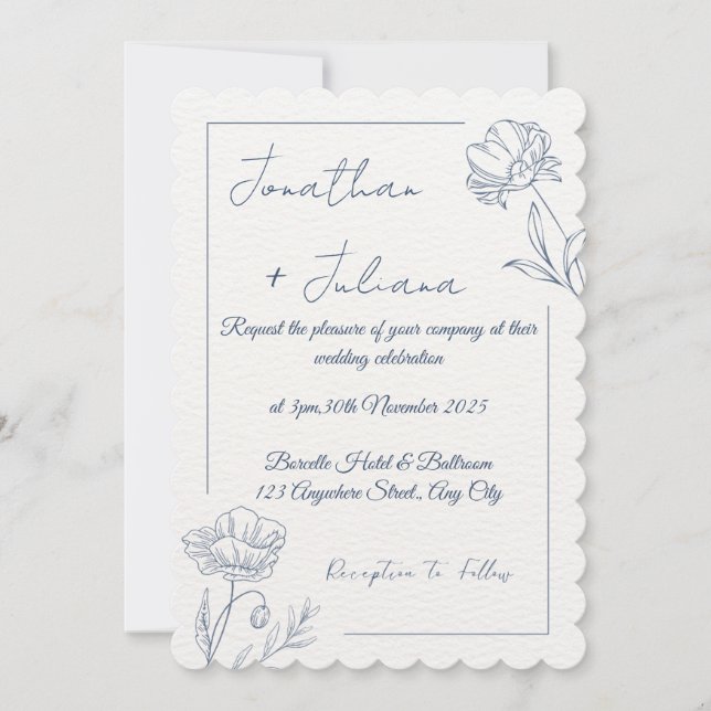 Faire invitation de mariage floral élégant (Devant)
