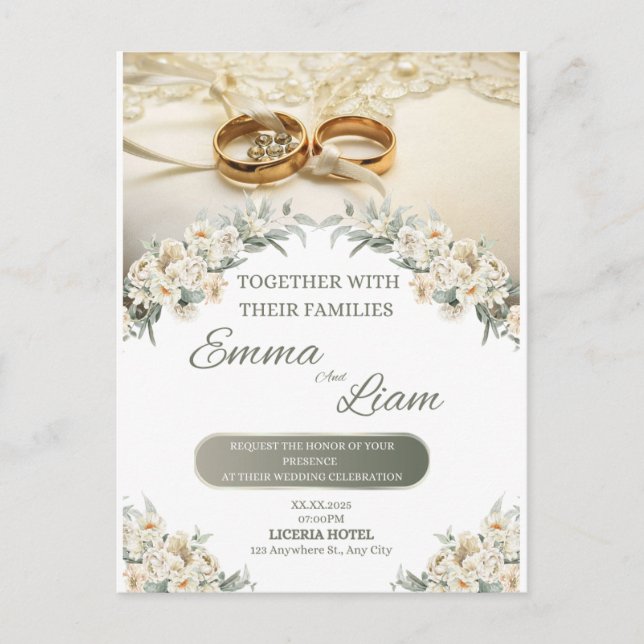 Faire invitation de mariage floral – Emma et Liam (Devant)