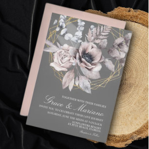 Faire invitation de mariage floral gris rose éléga