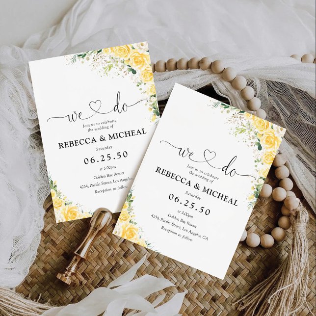 Faire invitation de mariage floral jaune élégant (Créateur téléchargé)
