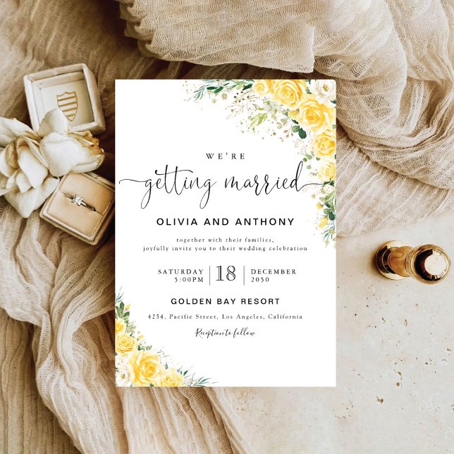 Faire invitation de mariage floral jaune élégant (Créateur téléchargé)