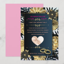 Faire invitation de mariage floral noir et or