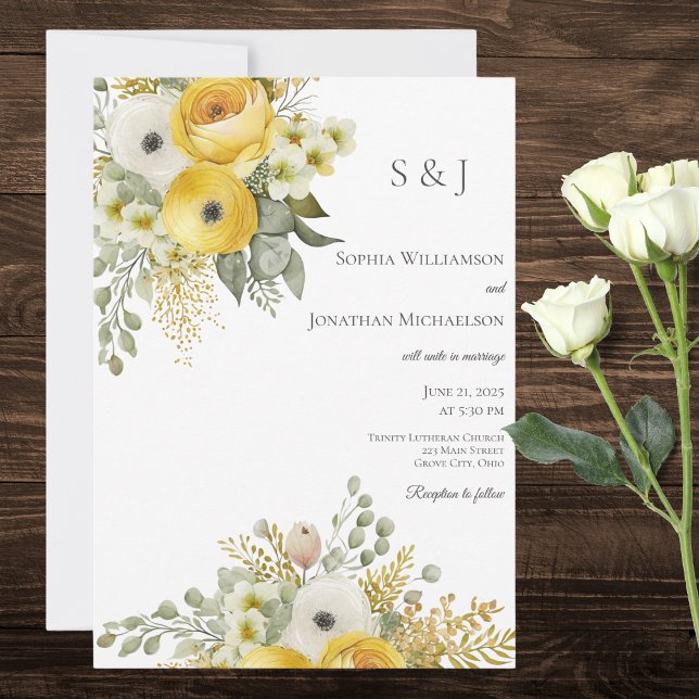 Faire invitation de mariage floral or et beige (Créateur téléchargé)