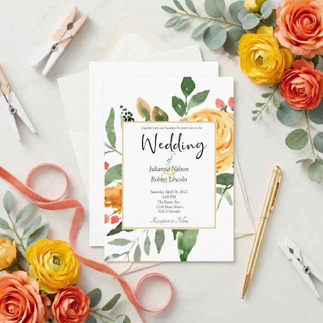 Faire invitation de mariage floral orange élégant (Créateur téléchargé)