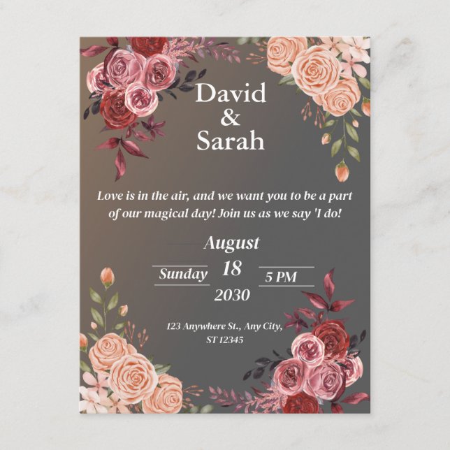 Faire invitation de mariage floral ROMANTIQUE (Devant)