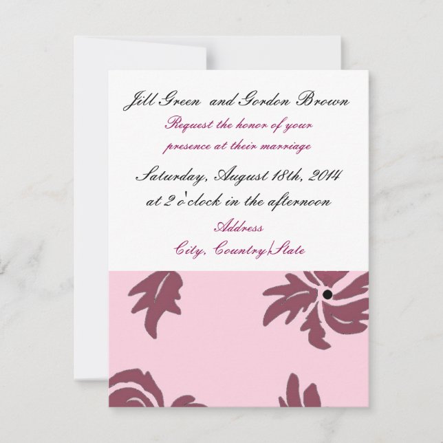 Faire invitation de mariage floral rose (Devant)