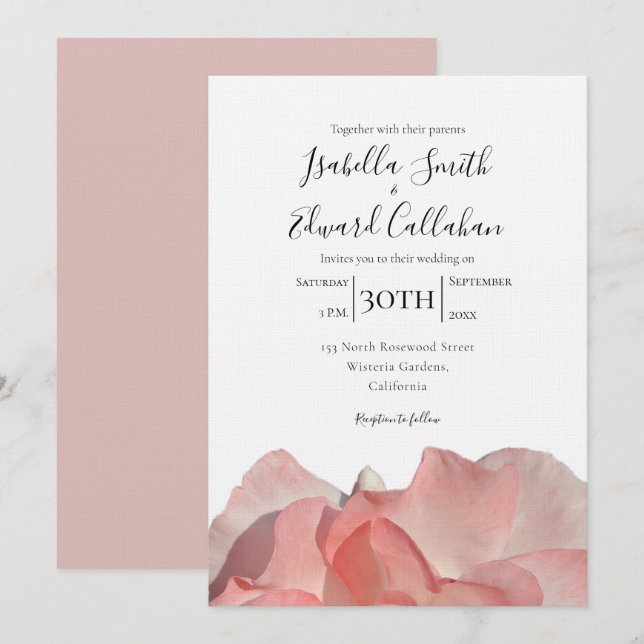 Faire invitation de mariage floral rose corail élé (Devant / Derrière)