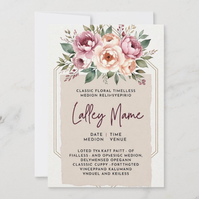 Faire invitation de mariage floral rose élégant |  (Devant)