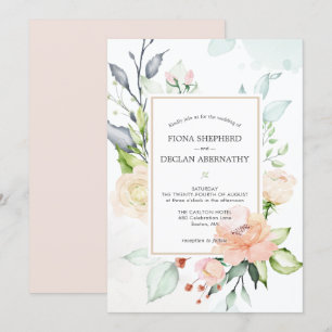 Faire invitation de mariage floral rose poudré aqu