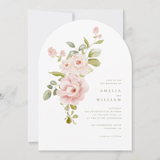 Faire invitation de mariage floral rose tendre (Devant)