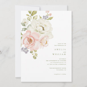Faire invitation de mariage floral rose tendre