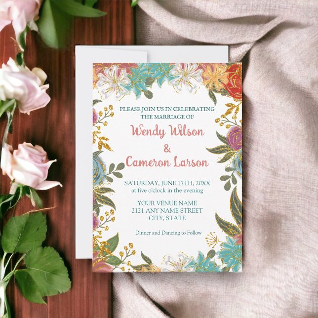 Faire invitation de mariage floral sarcelle rouill (Créateur téléchargé)