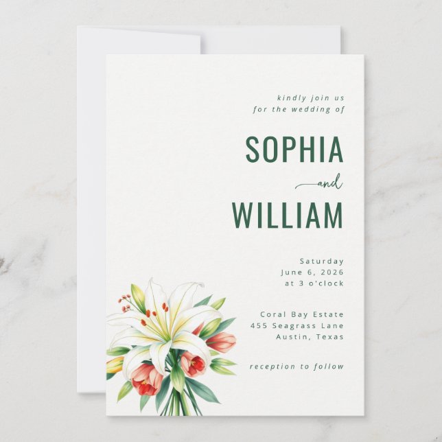 Faire invitation de mariage floral vert élégant (Devant)