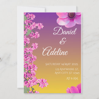 Faire invitation de mariage floral violet jaune