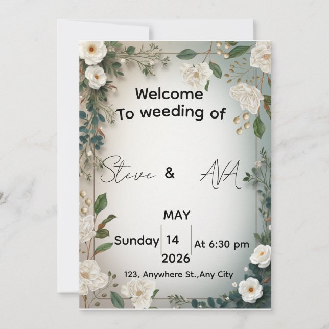 Faire invitation de mariage florale au jasmin blan (Devant)