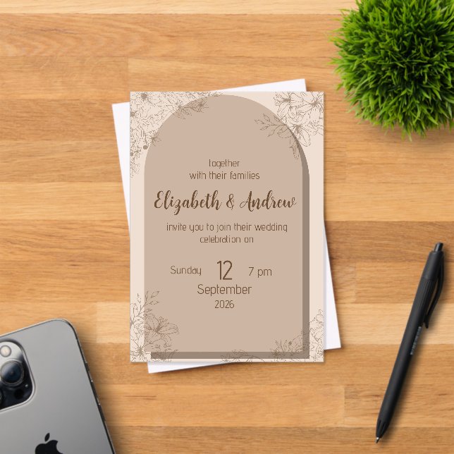 Faire invitation de mariage florale beige élégante (Insitu (Carte d'invitation))