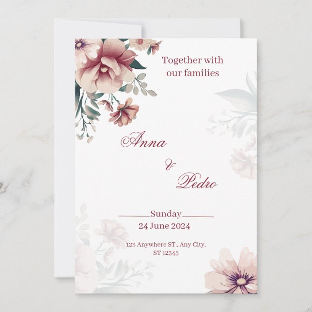 Faire invitation de mariage florale blanche élégan (Devant)