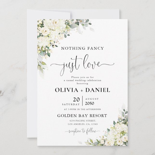 Faire invitation de mariage florale blanche élégan (Devant)