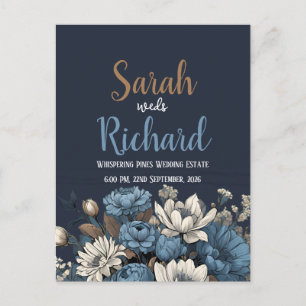 Faire invitation de mariage florale bleu marine