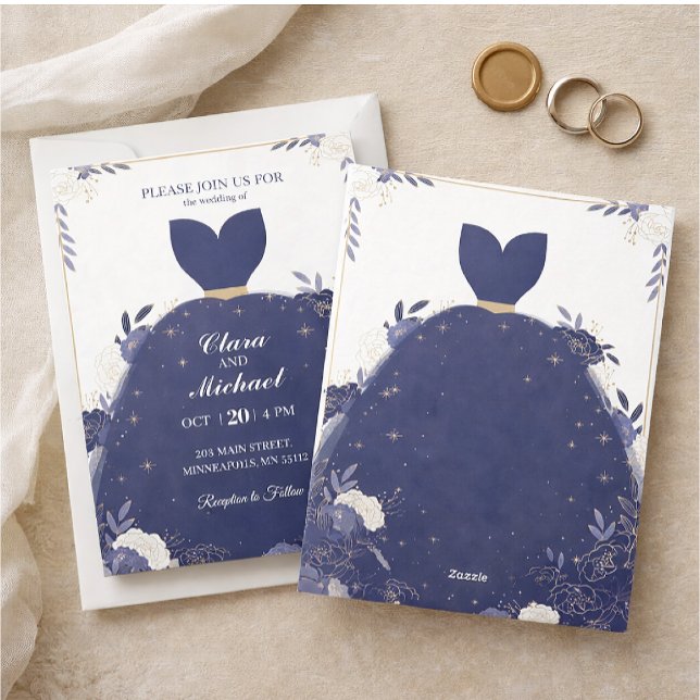 Faire invitation de mariage florale bleu marine (Créateur téléchargé)