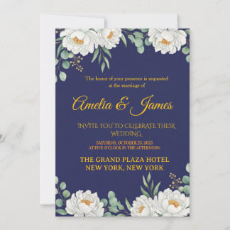 Faire Invitation de Mariage Florale Bleu Marine