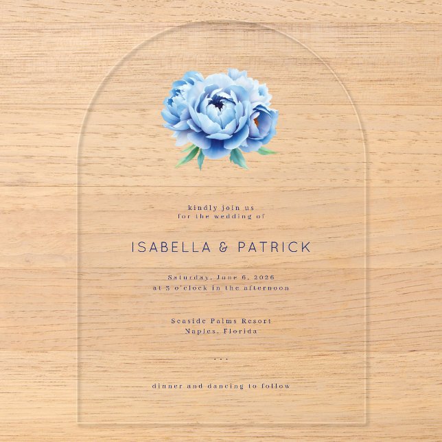Faire invitation de mariage florale bleue (Recto)