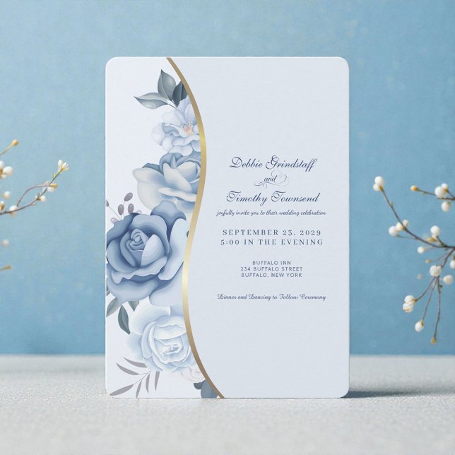 Faire invitation de mariage florale bleue  (Créateur téléchargé)