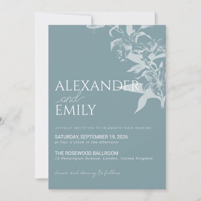 Faire invitation de mariage florale bleue élégante (Devant)
