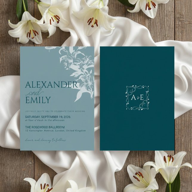 Faire invitation de mariage florale bleue élégante (Créateur téléchargé)
