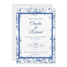 Faire invitation de mariage florale bleue élégante
