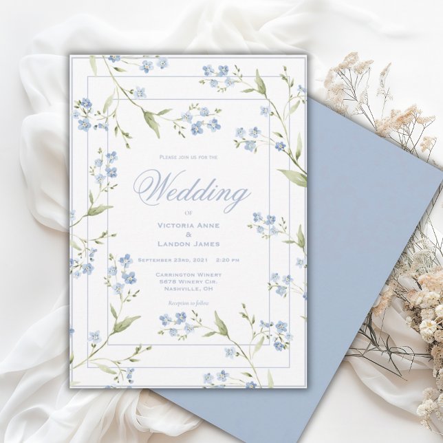 Faire invitation de mariage florale bleue et blanc (Créateur téléchargé)