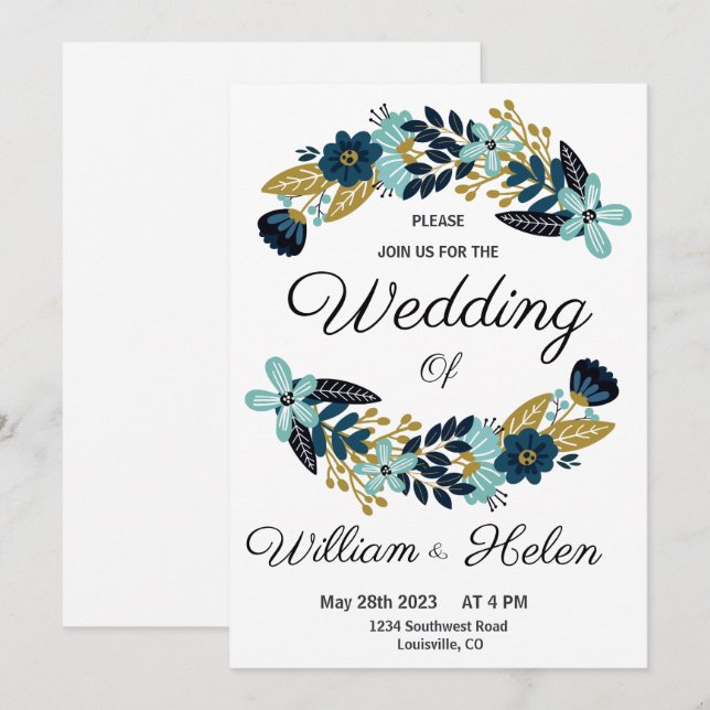 Faire invitation de mariage florale bohème minimal (Devant / Derrière)